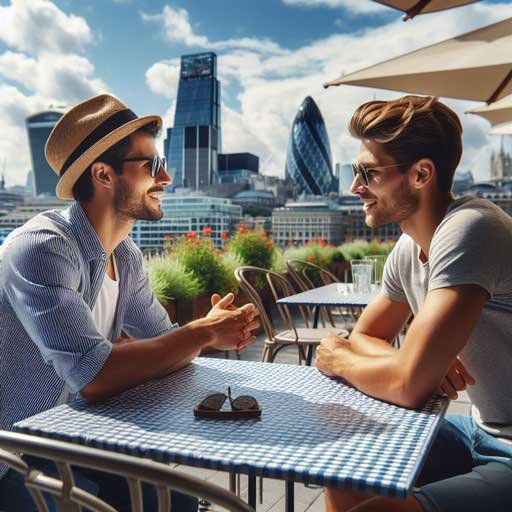 Dos-amigos-hablando-en-la-terraza-de-un-café