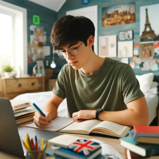 Adolescente estudiando inglés