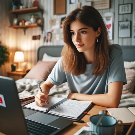 Joven estudiando inglés con Youtube