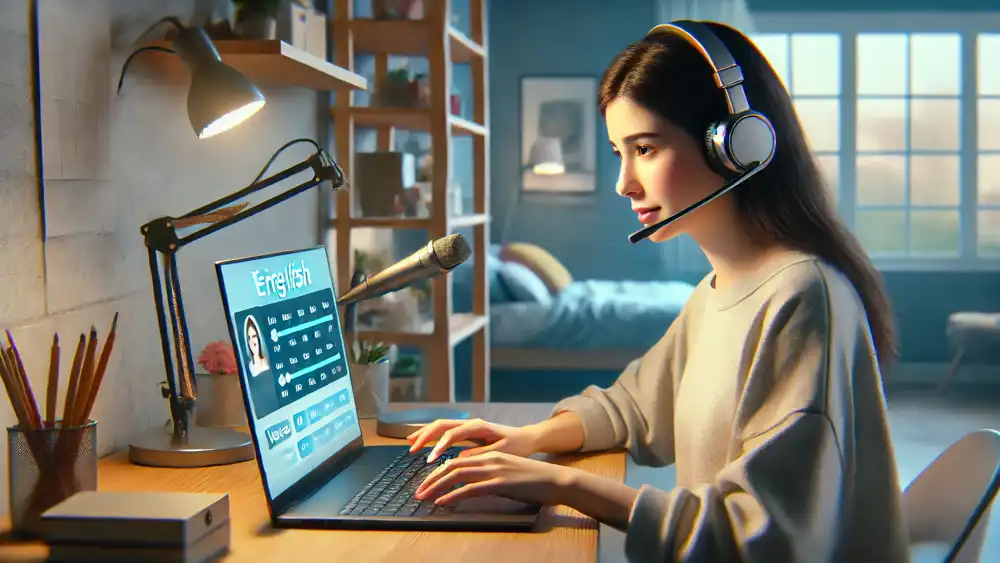 Una chica practicando hablar inglés con el modo voz de chatgpt