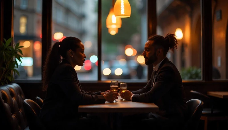 Una pareja conversando en un pub de Londres